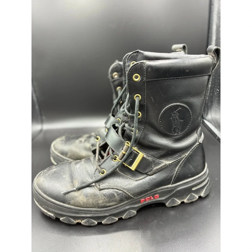 Polo Ralph Lauren Hayward Ranger Boots Men's 11D Black Leather Lace Up 0632